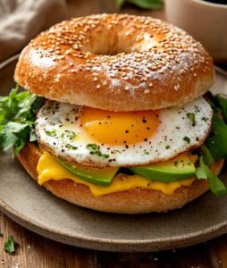ontbijt bagel met omlet, advocado & kaas